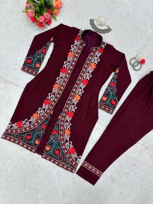 Party Wear Wine Color Rayon Suit Set