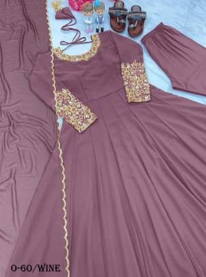 Party Wear Light Wine Colour Anarkali Gown