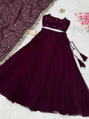 Party Wear Wine Lehenga Set With Stone Work