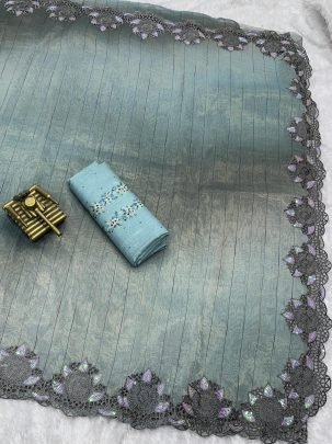 Partywear Taspa Silk Saree With Cutwork Design