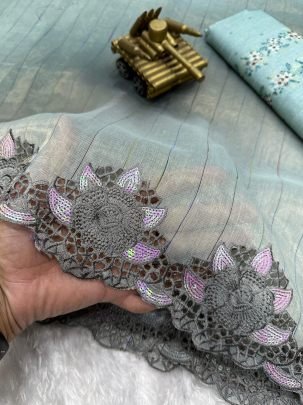 Partywear Taspa Silk Saree With Cutwork Design