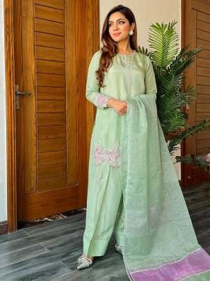 Pastel Green Embroidered Suit Set