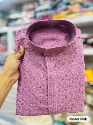 Pastel Pink Chikan Work Rayon Kurta Pyjama