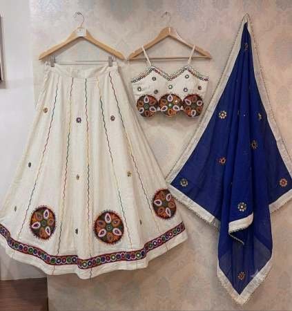 Patch Ghanti Work Cream Colour Kids Navratri Lehenga