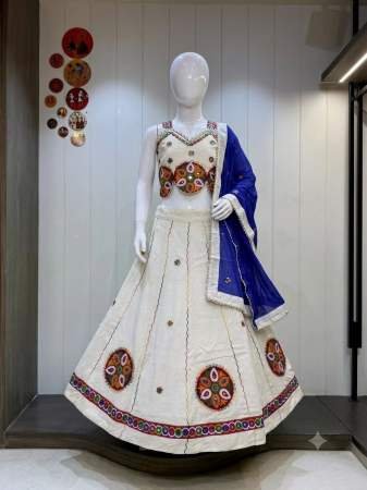 Patch Ghanti Work Cream Colour Kids Navratri Lehenga