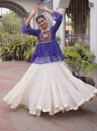 Patchwork Work Blue Navratri Lehenga
