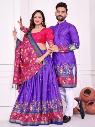 Patola Print Dola Silk Couple Set Chaniya Choli & Kurta for Festive Wear