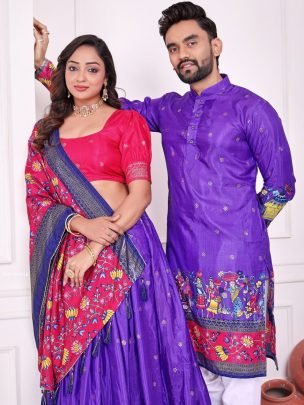 Patola Print Dola Silk Couple Set Chaniya Choli & Kurta for Festive Wear