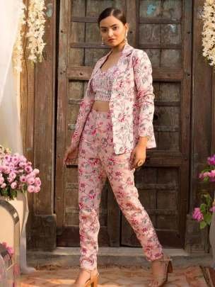 Peach Attractive and Uniqe Magic Cotton Cord Set With Jacket