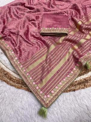 Peach Attractive Designer Vichitra Saree With Multi Work