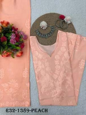 Peach Chain Stitch Work Designer Palazo Suits
