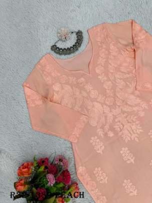Peach Chain Stitch Work Designer Palazo Suits