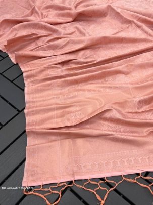 Peach Color Pure Banarasi Plain Silk Saree With Brocade unstitched Blouse