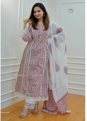 Peach color Rayon With Exclusive Print Pakistani A line Muslin Silk Suit