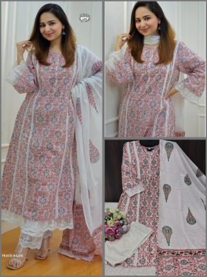 Peach color Rayon With Exclusive Print Pakistani A line Muslin Silk Suit