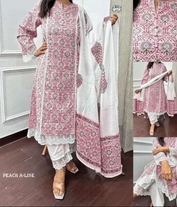Peach color Rayon With Exclusive Print Pakistani A line Muslin Silk Suit