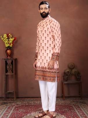Peach Ethnic Royale Printed Men’s Kurta