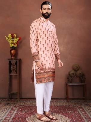 Peach Ethnic Royale Printed Men’s Kurta