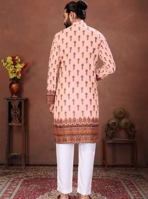Peach Ethnic Royale Printed Men’s Kurta