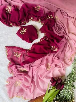 Rani Exclusive Duel Shade Hand Work Georgette Saree