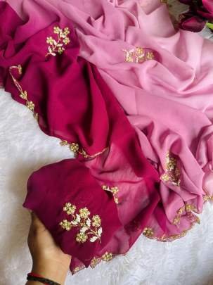 Rani Exclusive Duel Shade Hand Work Georgette Saree