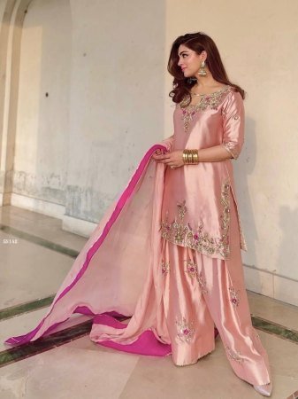 Peach Farsi Salwar Suit With Beautiful Embroidery And Sequence Work
