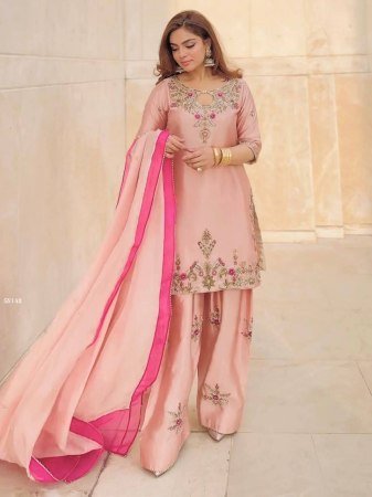Peach Farsi Salwar Suit With Beautiful Embroidery And Sequence Work