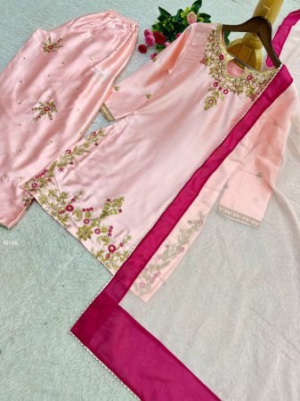 Peach Farsi Salwar Suit With Beautiful Embroidery And Sequence Work