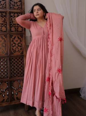 Peach Georgette Kurti Pant Dupatta Set