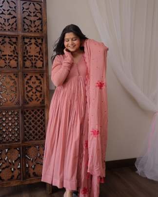 Peach Georgette Kurti Pant Dupatta Set