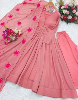Peach Georgette Kurti Pant Dupatta Set