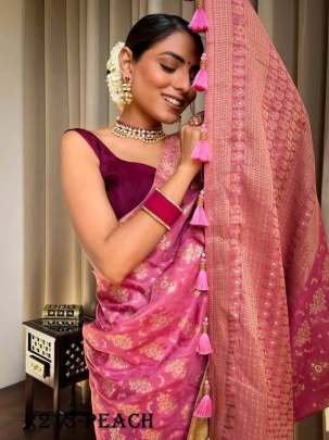 Peach Luxury Look Pure Banarasi Soft Silk Saree
