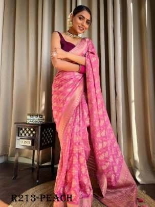 Peach Luxury Look Pure Banarasi Soft Silk Saree