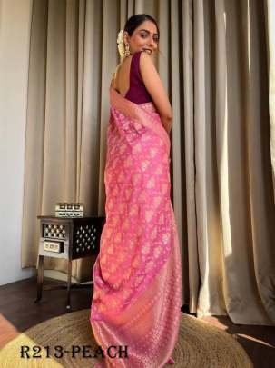 Peach Luxury Look Pure Banarasi Soft Silk Saree