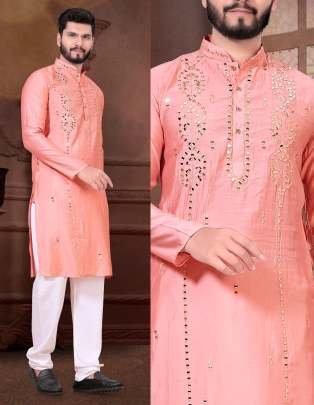 Peach Men Traditional Indian Viscose Kurta
