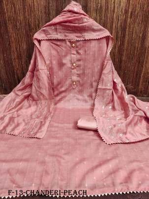 Peach Model Chanderi Buti Dress Material