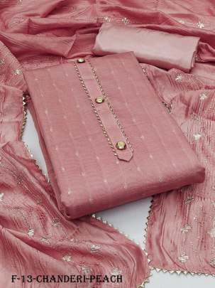 Peach Model Chanderi Buti Dress Material