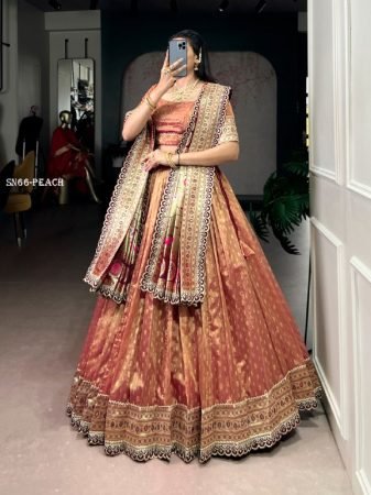 Peach Organza Lehenga Choli with Zari Work And Paithani Dupatta