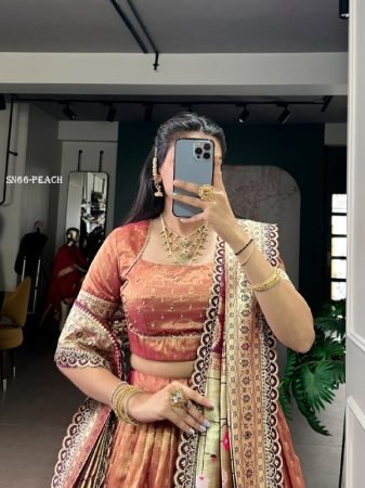 Peach Organza Lehenga Choli with Zari Work And Paithani Dupatta