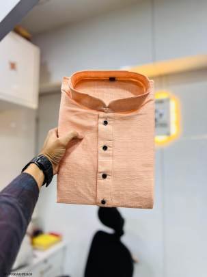 Peach Poshak Soft Jacquard Buti Men Kurta With Pajama