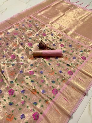 Peach Pure Soft Kanchivaram Paithani Silk Saree