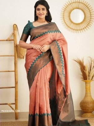 Peach Rich Pallu Jacquard Work Soft lichi silk saree
