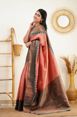 Peach Rich Pallu Jacquard Work Soft lichi silk saree