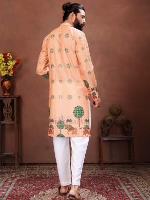 Peach Royal Heritage Printed Mens Kurta