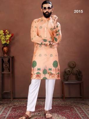 Peach Royal Heritage Printed Mens Kurta