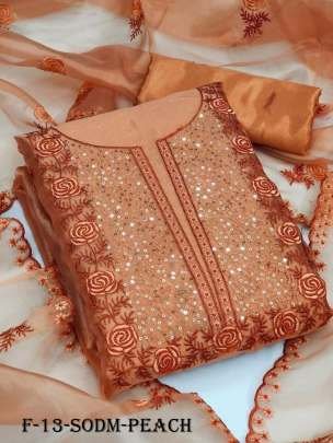 Peach Sequense Work Organza Dress Material