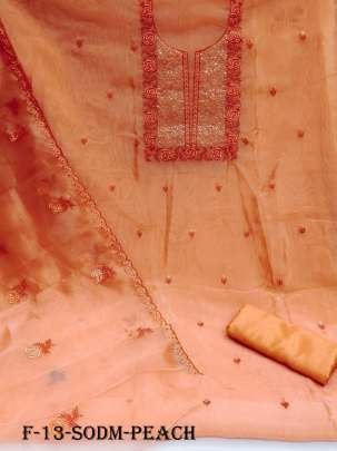 Peach Sequense Work Organza Dress Material