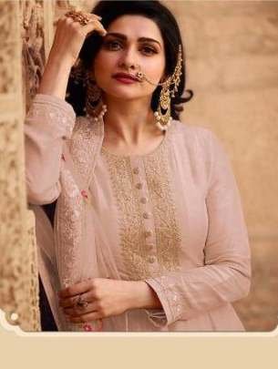 Peach Soft Silk Anarkali Semi Stitch Suit With Dupatta