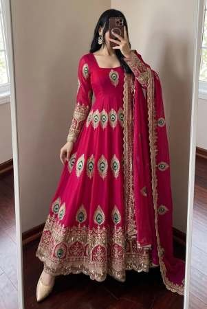 Peacock Fether Rani Pink Colour Anarkali Suit