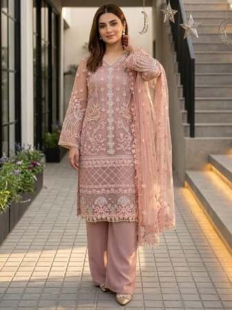 Peral Hand Work Dusty Pink Colour Palazzo Suit